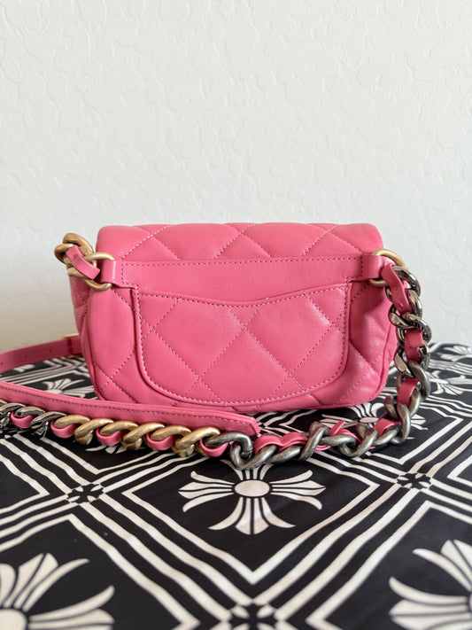 Chanel Pink Quilted Lambskin Leather Chanel 19 Waist Bag