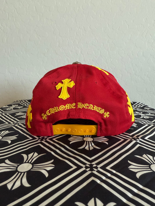Chrome Hearts CH Leather Cross Patch Snapback Hat Red/Yellow