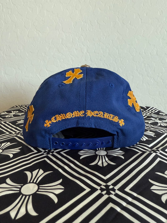 Chrome Hearts CH Leather Cross Patch Snapback Hat Blue/Orange