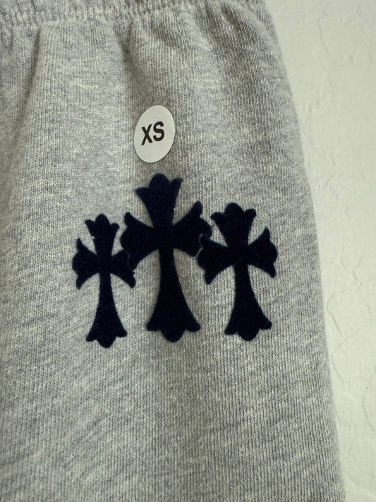 Chrome Hearts Triple Cross Velvet Sweatpants Grey/Navy