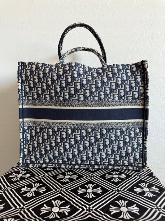 Dior Oblique Shopping Tote Large Navy