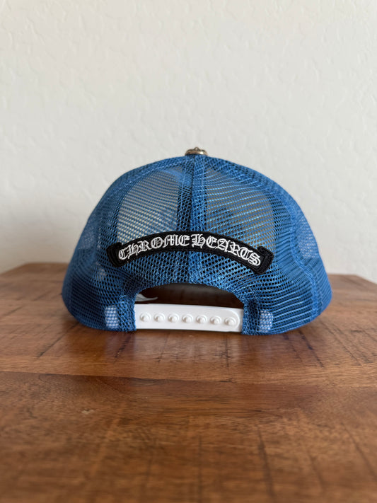 Chrome Hearts Cemetery Leather Cross Patch Trucker Blue