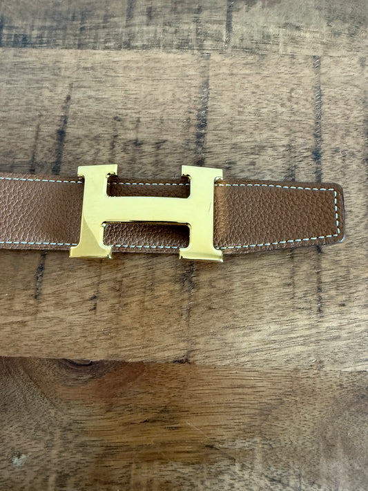Hermes Gold H Buckle Reversible Leather Belt Black/Brown