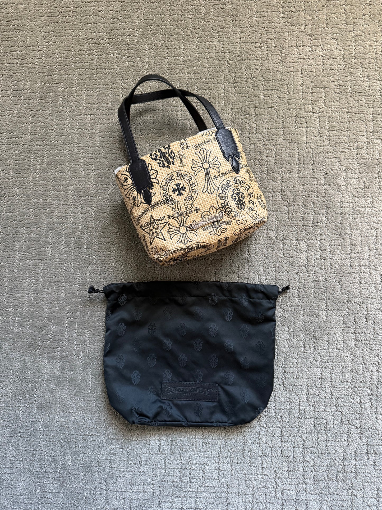 Chrome Hearts Cross Stencil Logo Straw Beach Bag Small