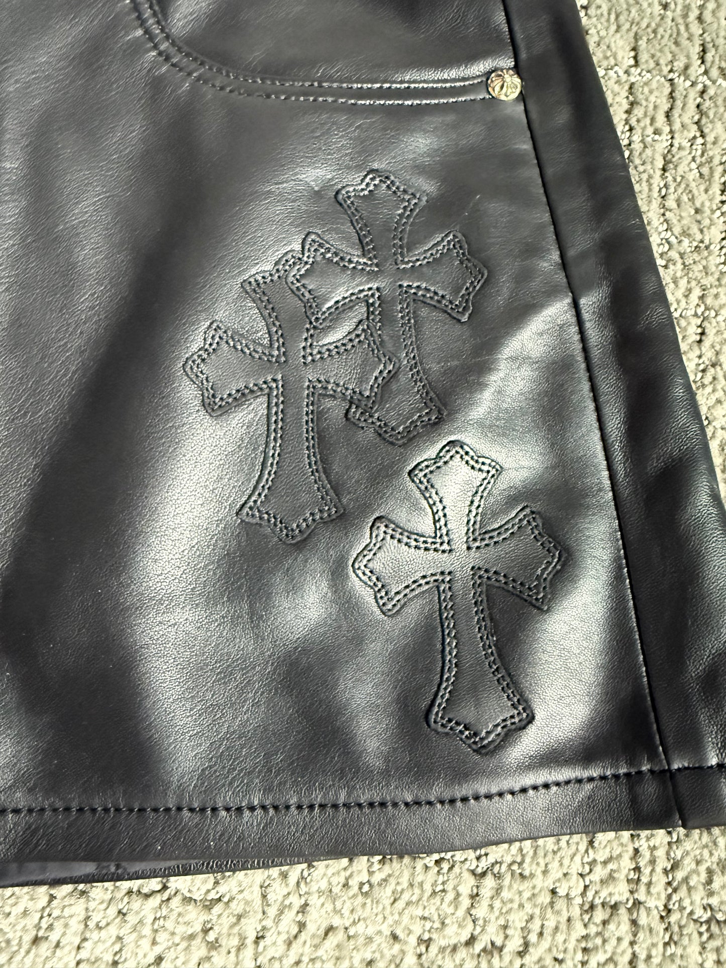 Chrome Hearts Cross Patch Leather Skirt Black