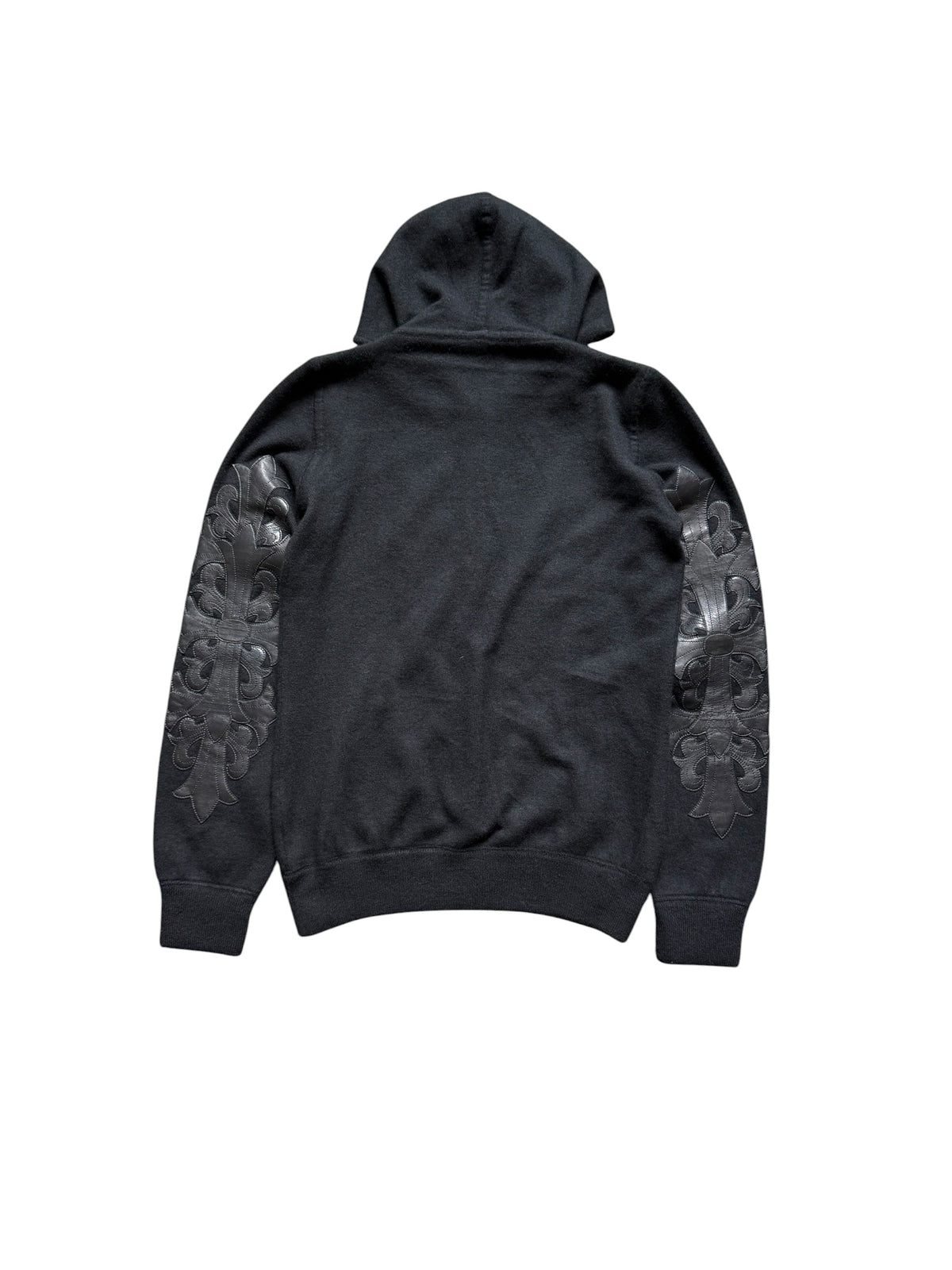 Chrome Hearts Cashmere Leather Floral Cross Embellished Zip Up Hoodie