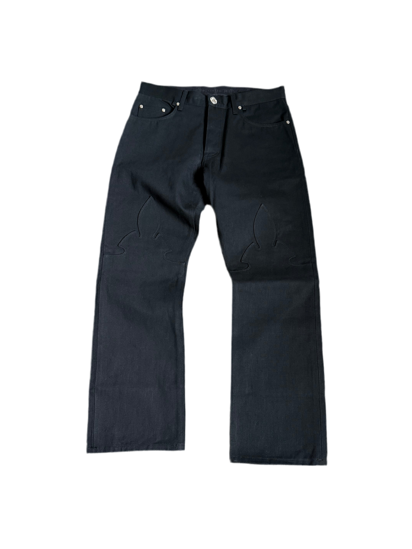 Chrome Hearts Fleur Knee Raw Denim Jeans Black