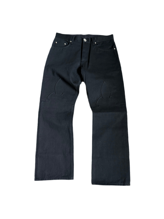 Chrome Hearts Fleur Knee Raw Denim Jeans Black