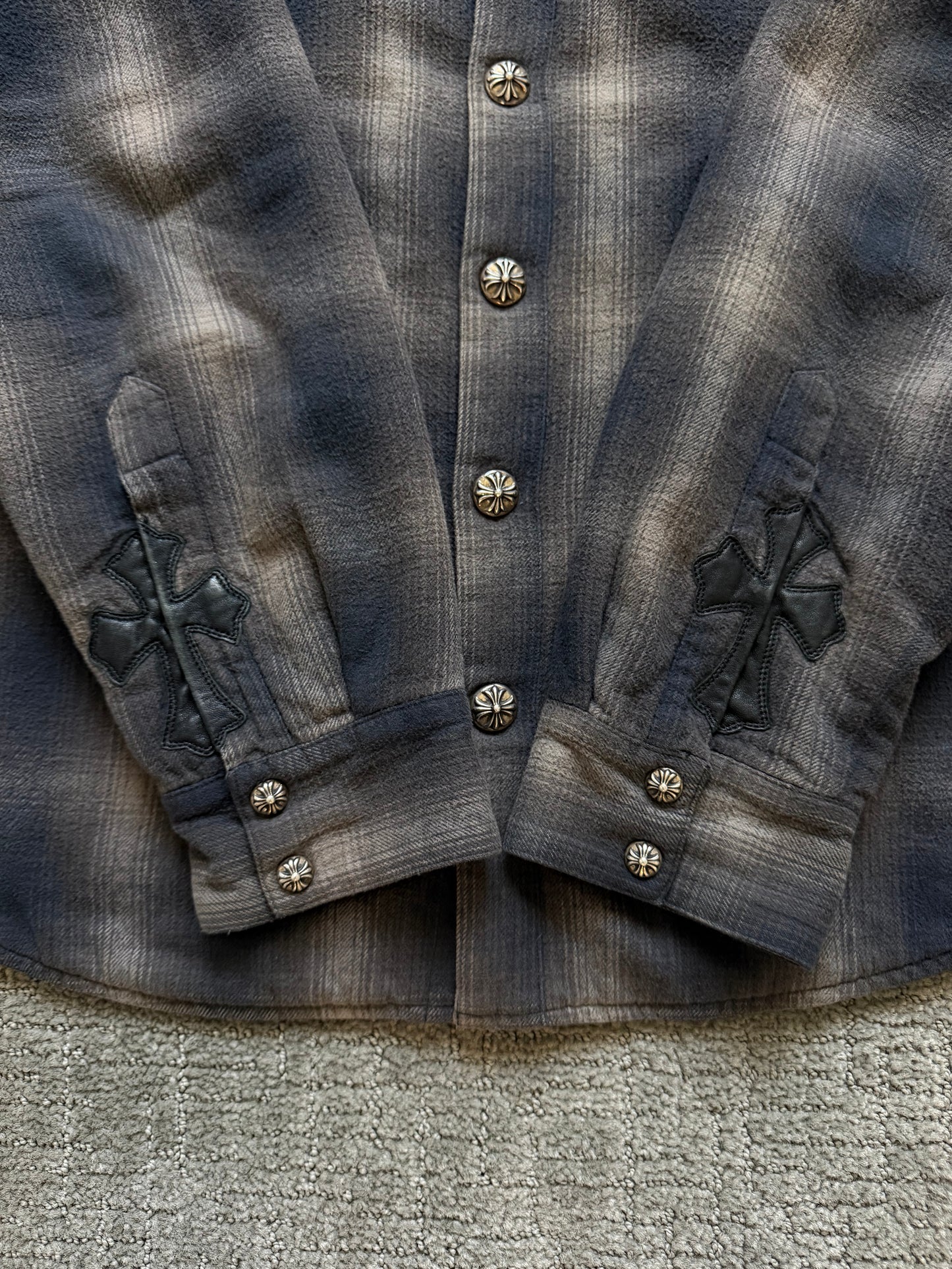 Chrome Hearts Loose Ends Cross Patch Plaid Padded Button Up