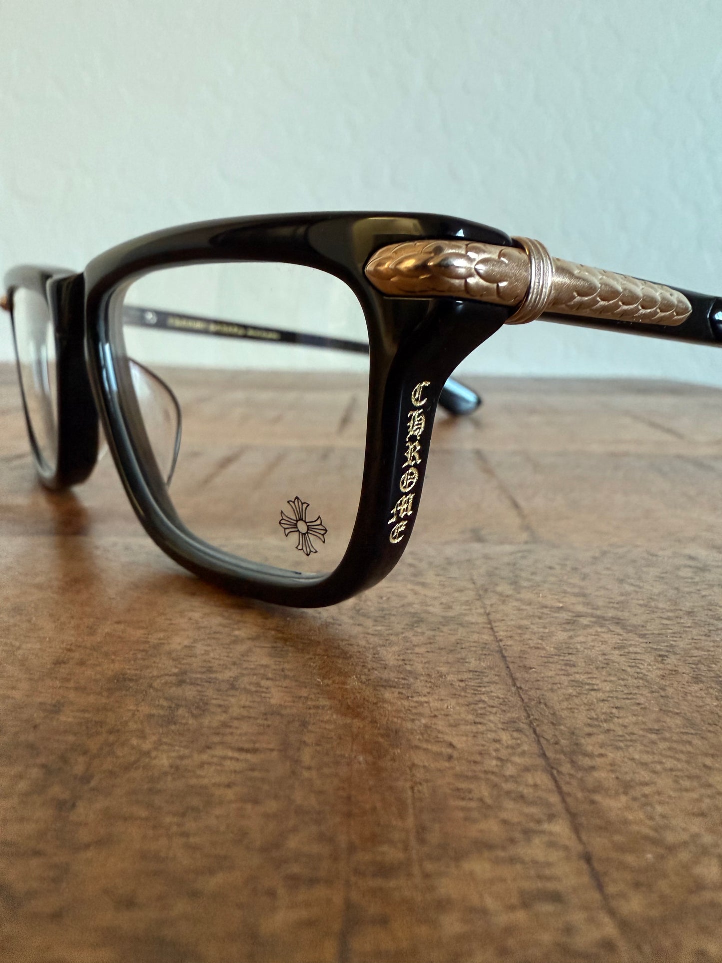 Chrome Hearts Little Dinger Glasses Black Gold Clear Lens