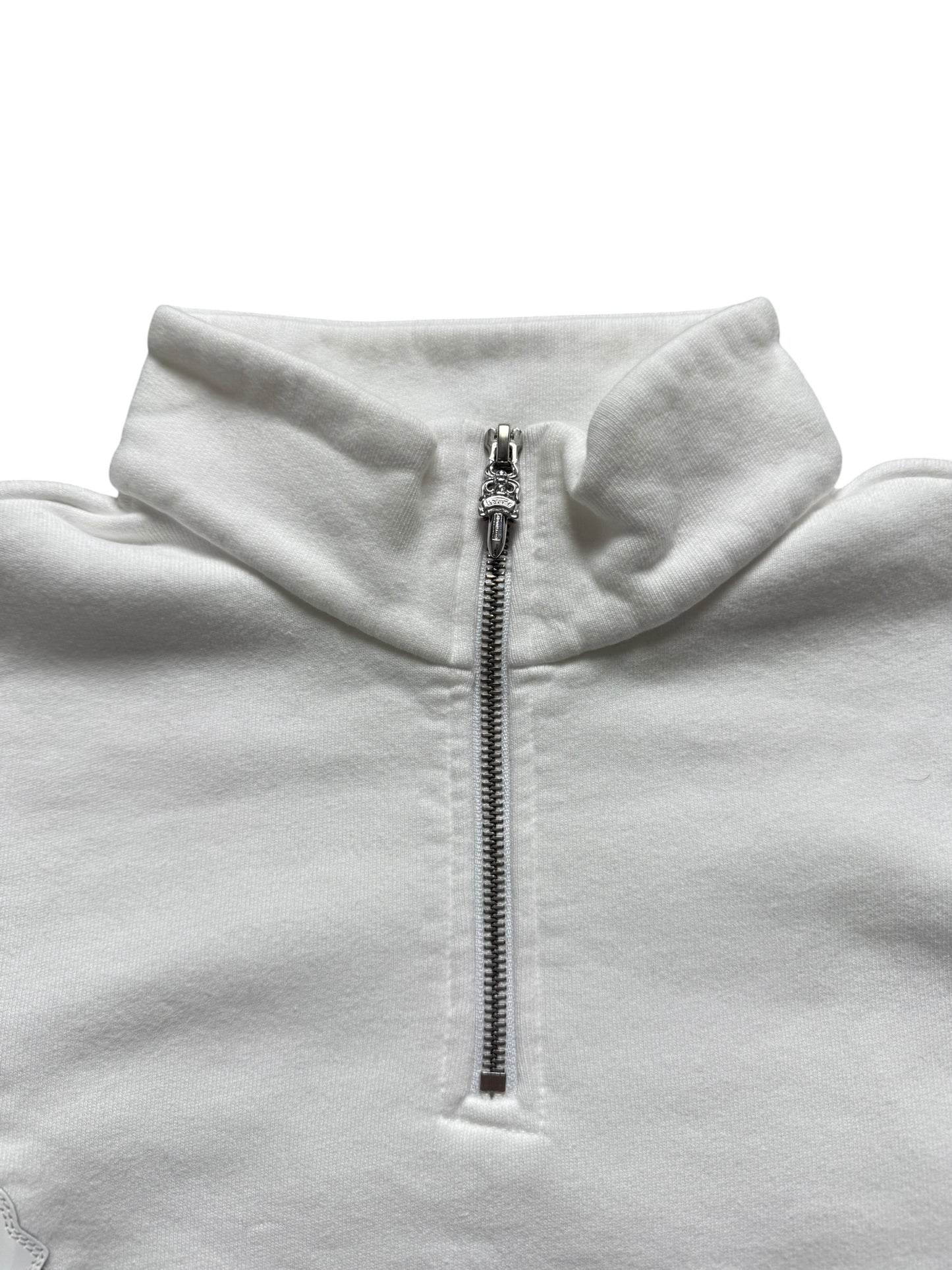Chrome Hearts Leather Cross Patch Quarter Zip Sweatshirt White Cheetah