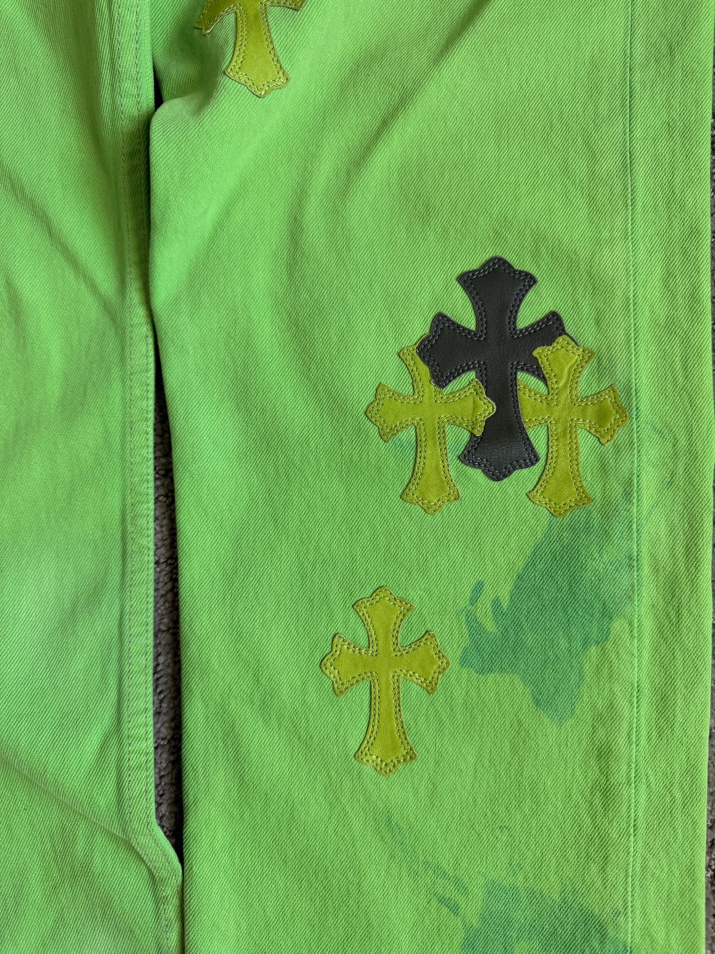 Chrome Hearts Sex Records Green Levis Leather Cross Denim Jeans