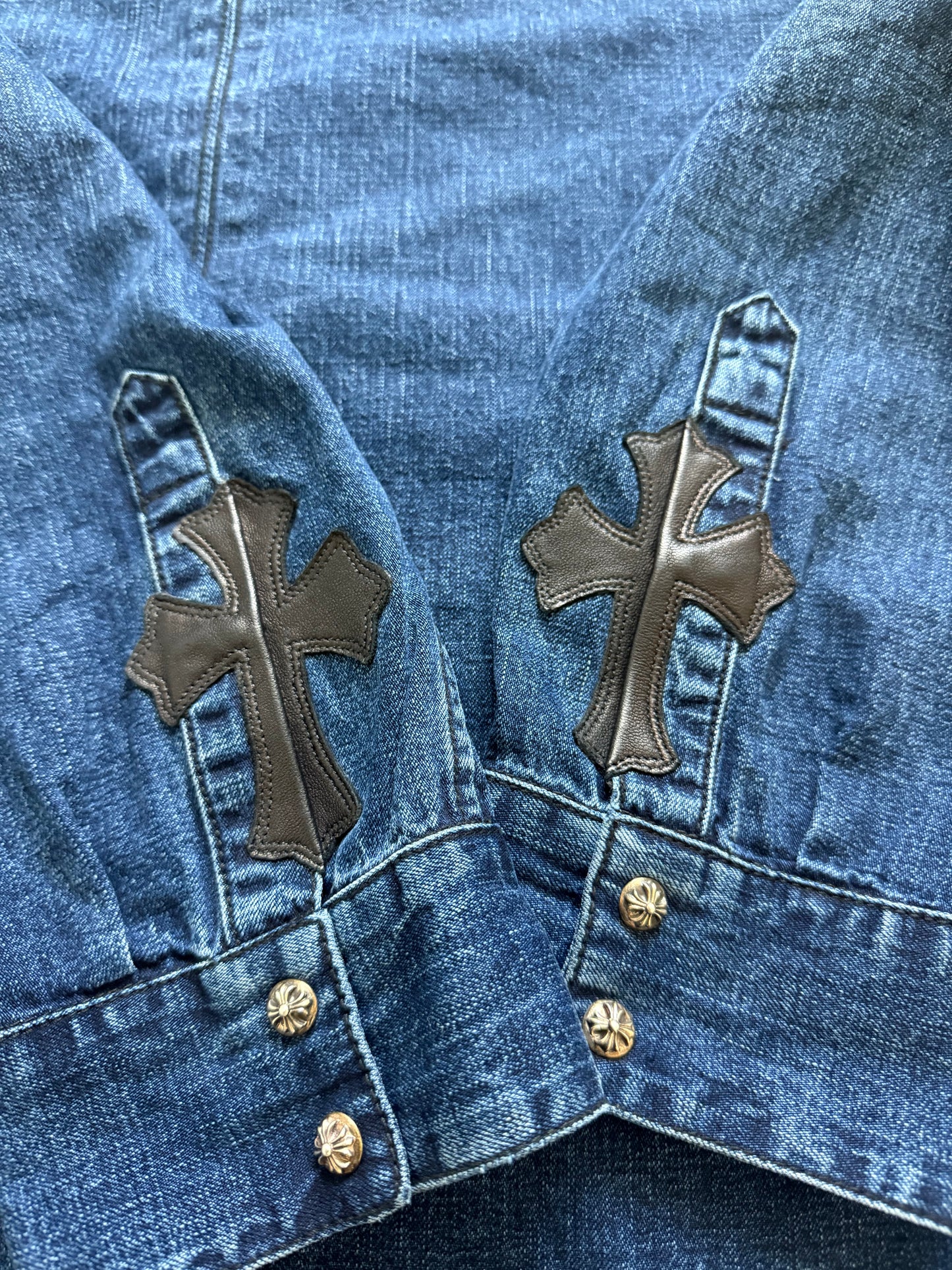 Chrome Hearts Loose Ends Denim Button Up Shirt Indigo Blue