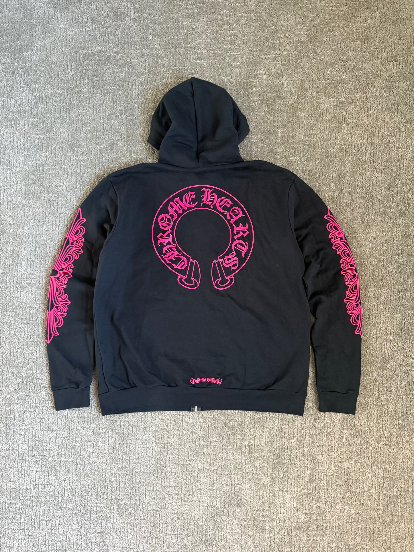 Chrome Hearts Horseshoe Floral Zip Up Hoodie Black Pink