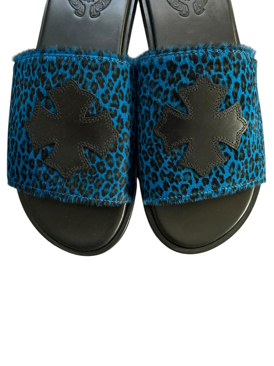 Chrome Hearts Cheetah Blue Leather Slides