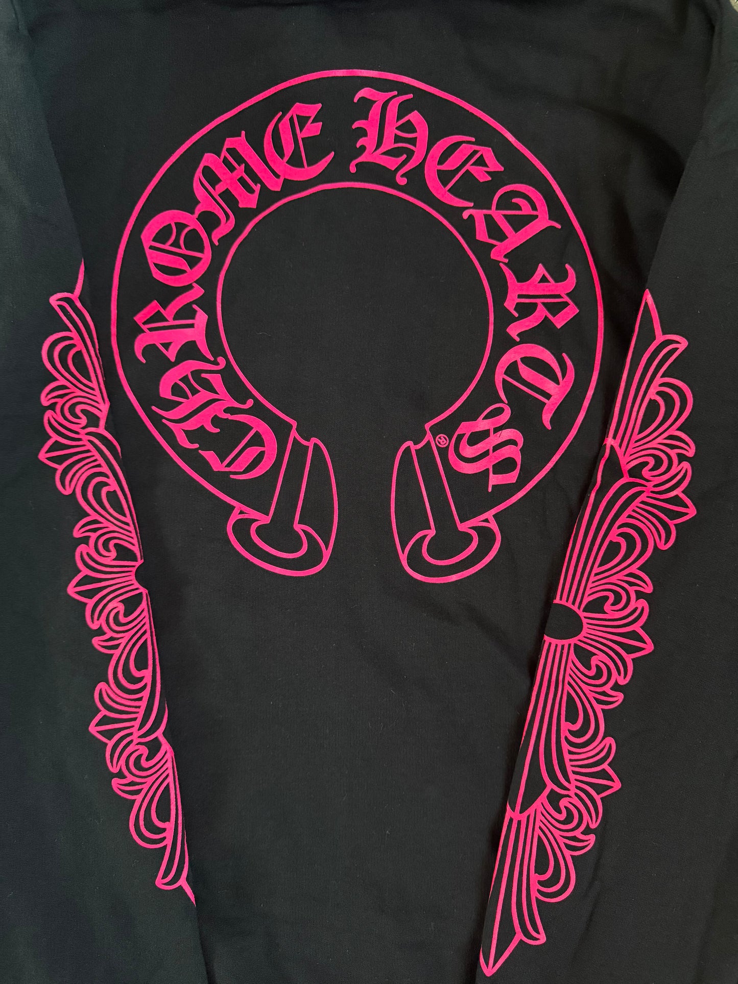 Chrome Hearts Horseshoe Floral Zip Up Hoodie Black Pink