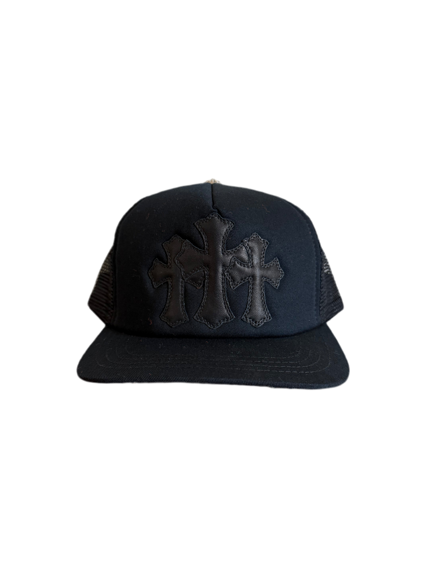 Chrome Hearts Cemetery Leather Cross Patch Trucker Triple Black