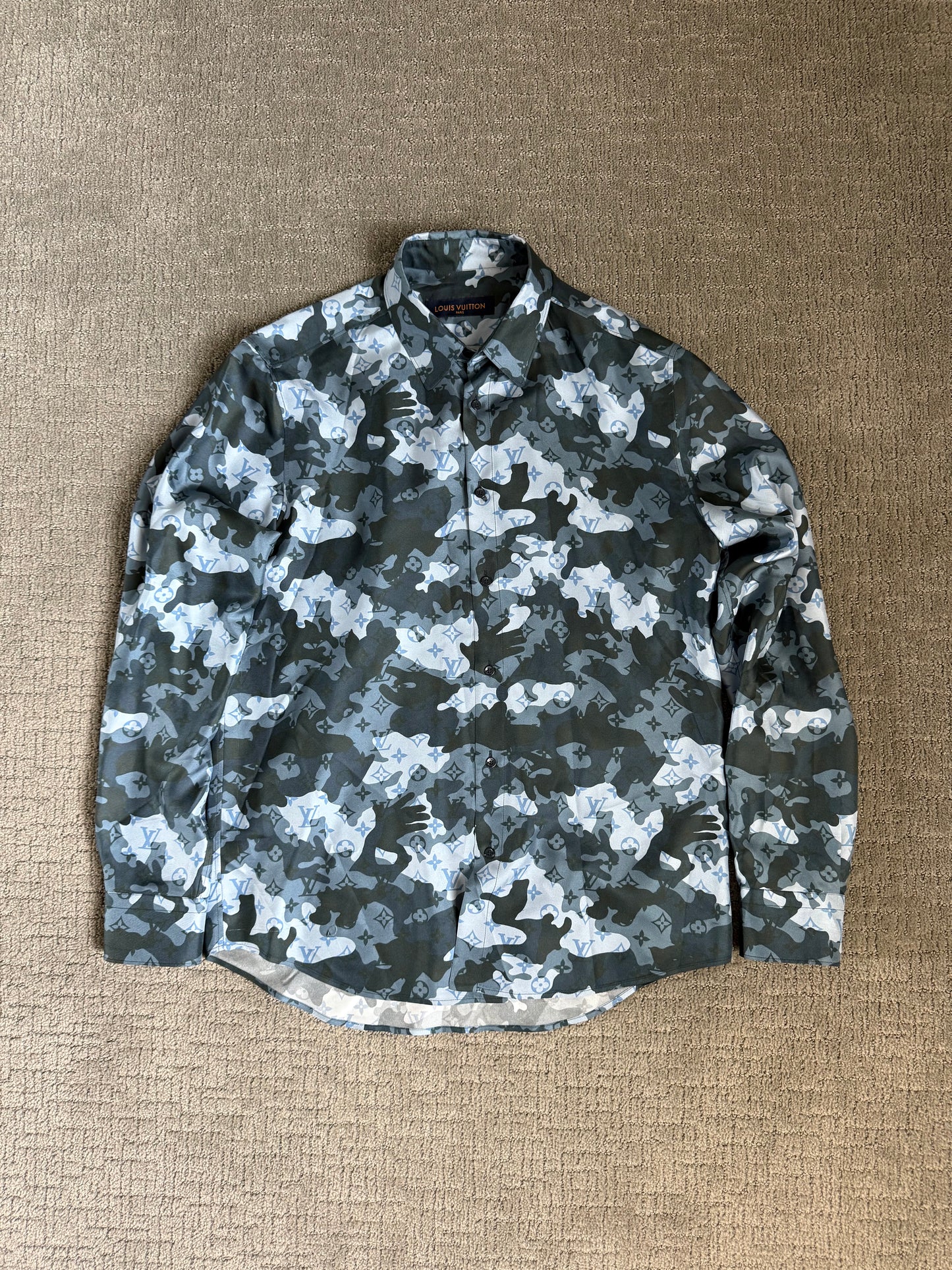 Louis Vuitton Silk Monogram Blue Camo LS Button-Up Shirt