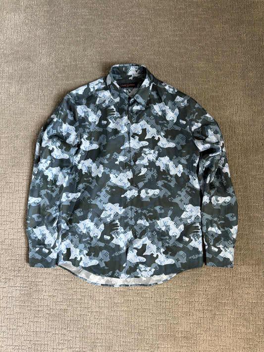 Louis Vuitton Silk Monogram Blue Camo LS Button-Up Shirt