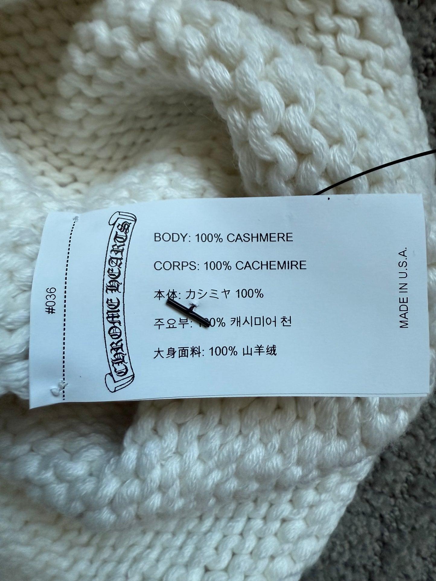Chrome Hearts Crystal Cross Cashmere Beanie Cream