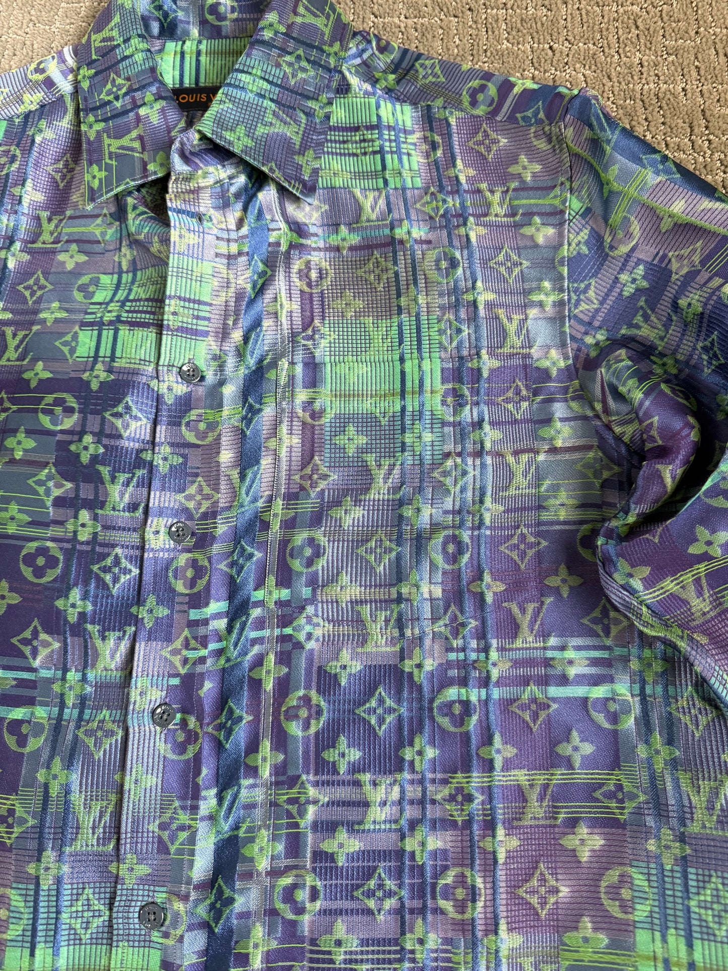 Louis Vuitton Monogram Silk Plaid Oversized Shirt Multicolor