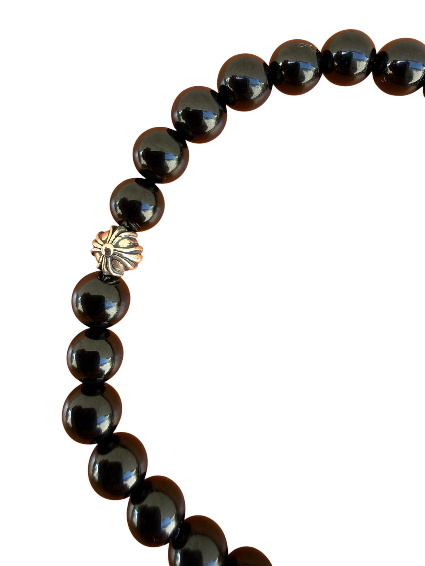 Chrome Hearts Heart Vine Charm Cross Onyx Bead Bracelet