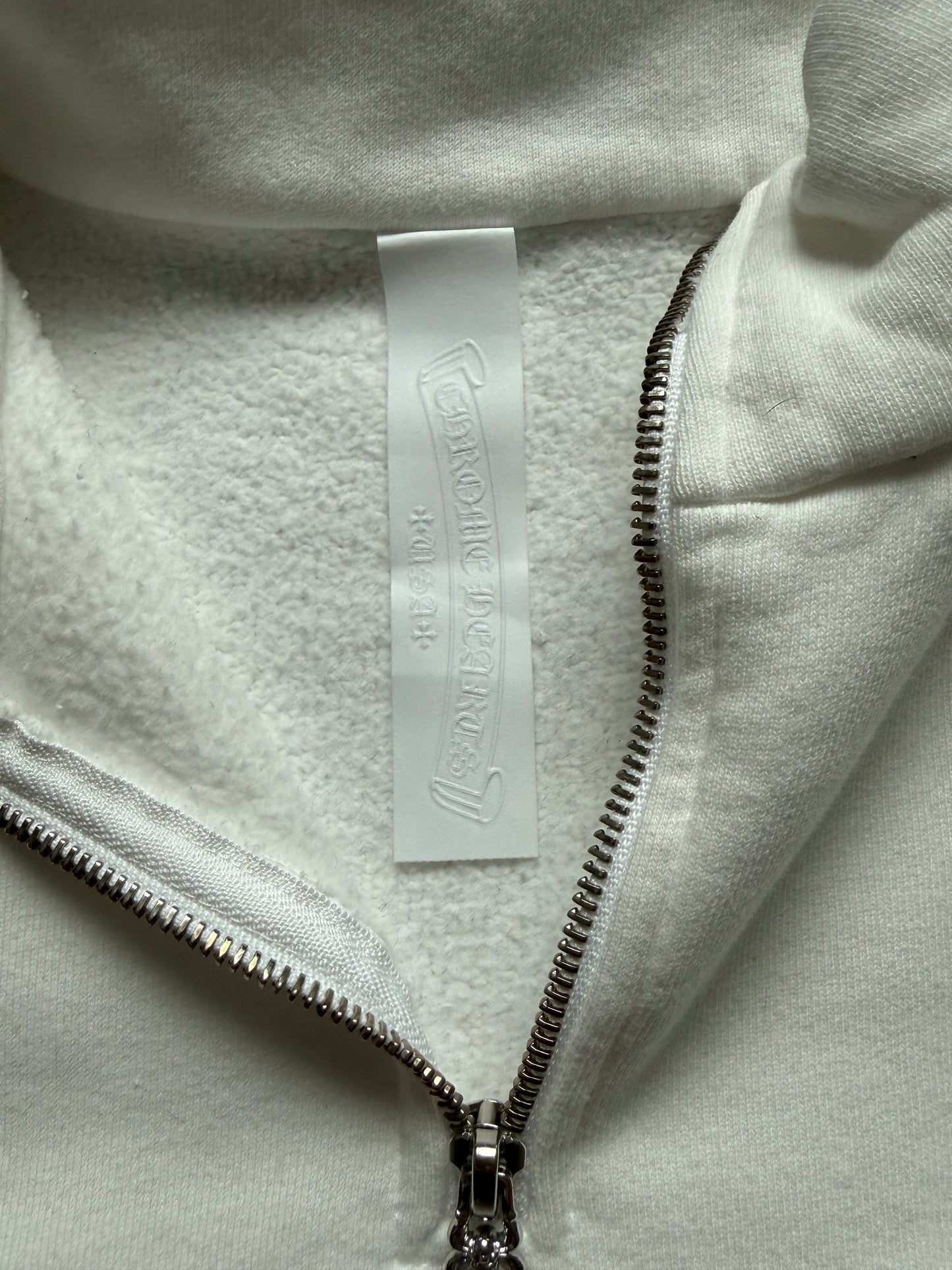 Chrome Hearts Leather Cross Patch Quarter Zip Sweatshirt White Cheetah