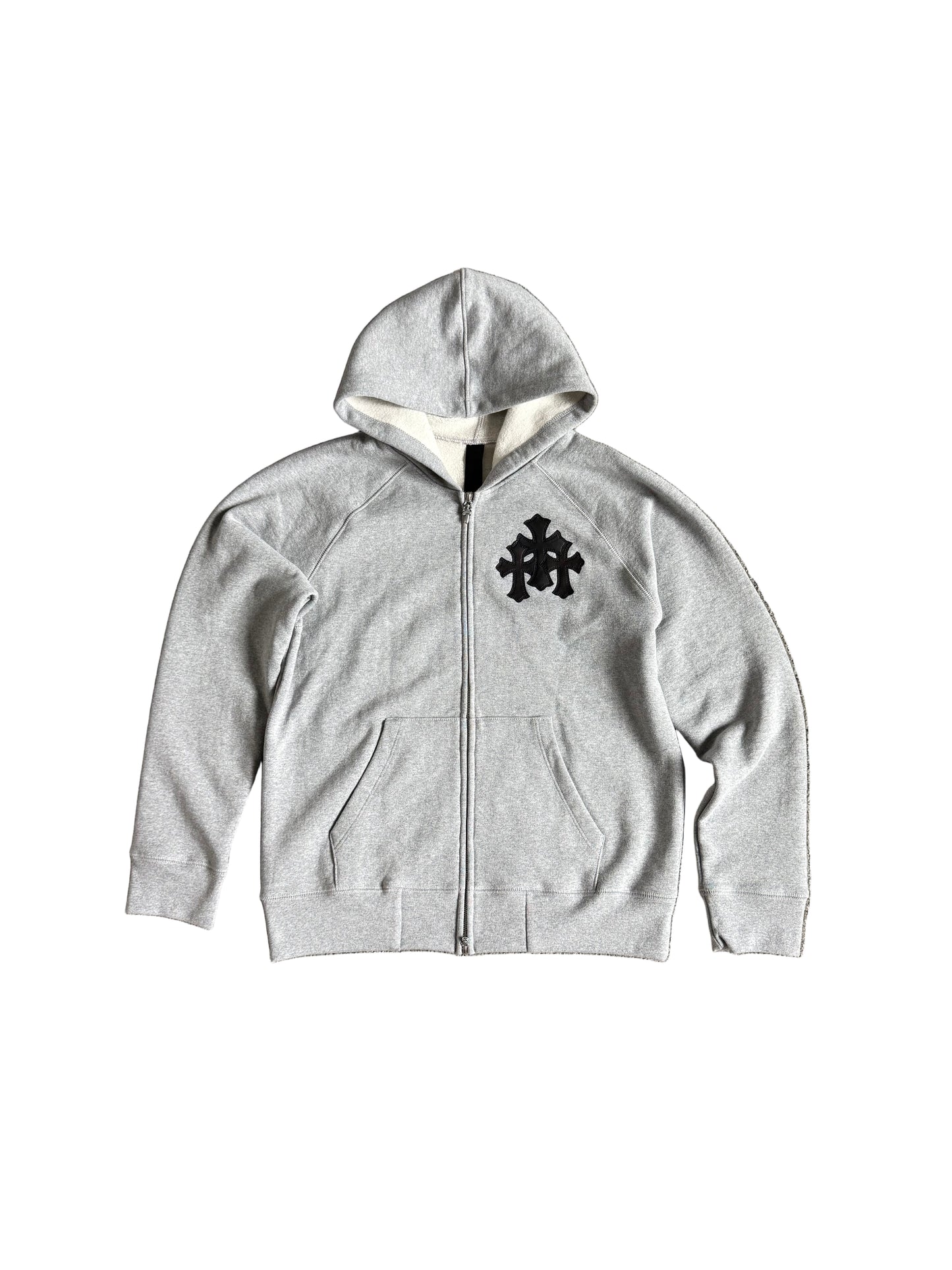 Chrome Hearts Leather Triple Cross Paper Jam Zip Up Hoodie Grey