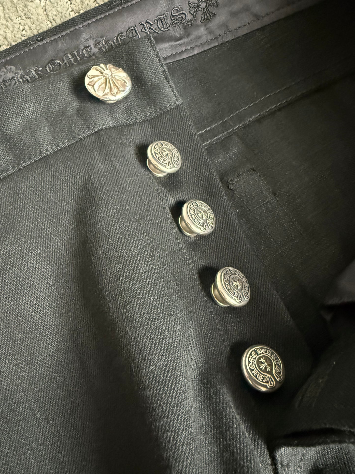 Chrome Hearts Fleur Knee Raw Denim Jeans Black