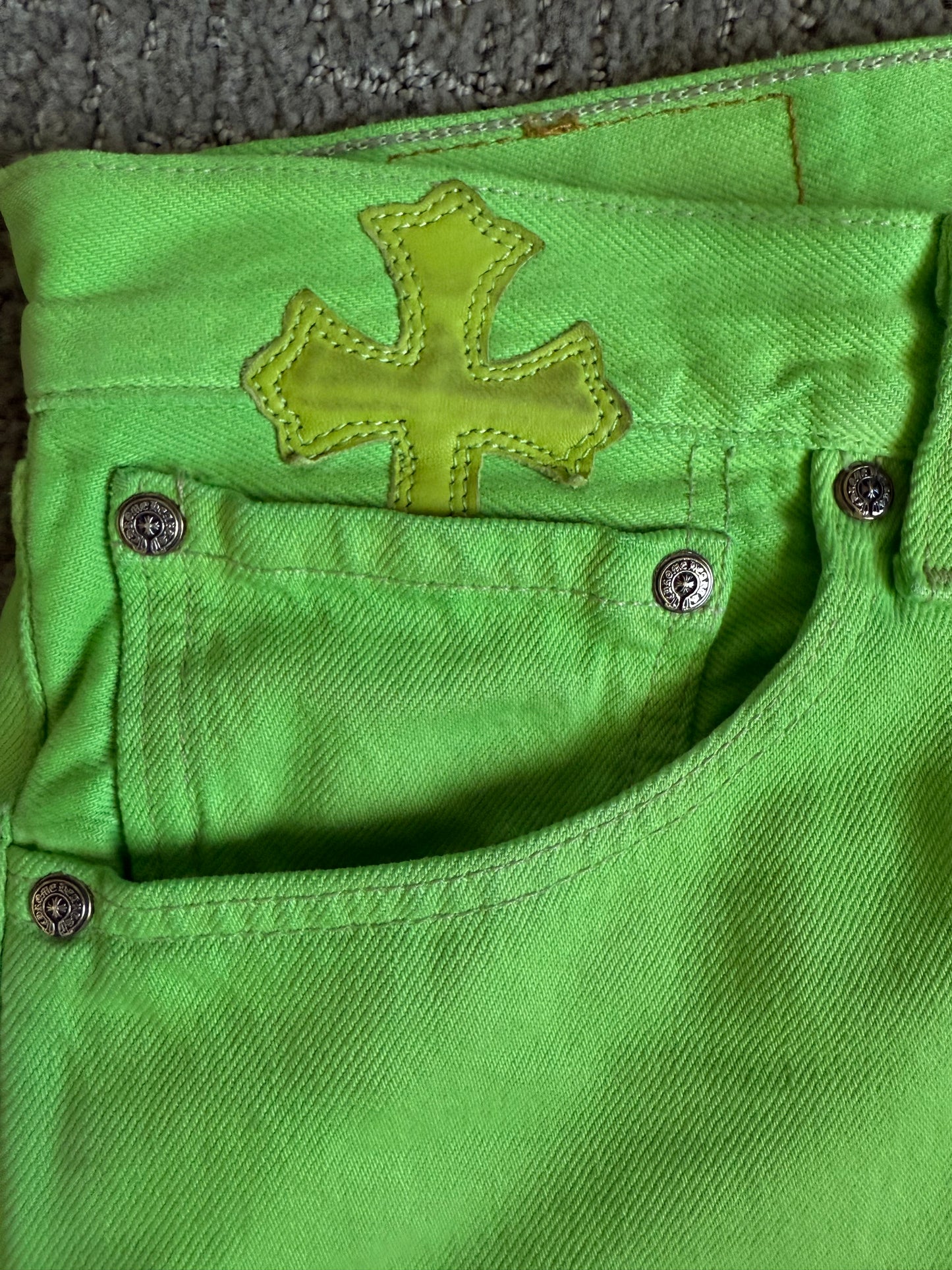 Chrome Hearts Sex Records Green Levis Leather Cross Denim Jeans