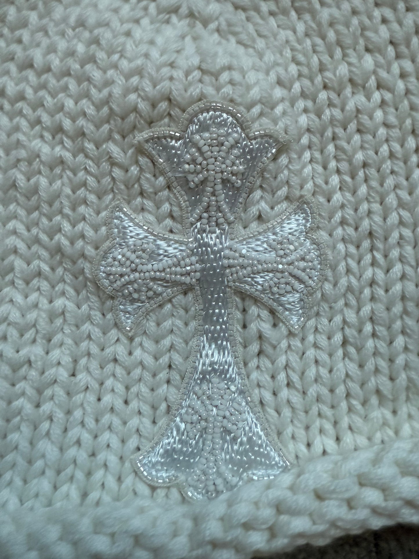Chrome Hearts Crystal Cross Cashmere Beanie Cream