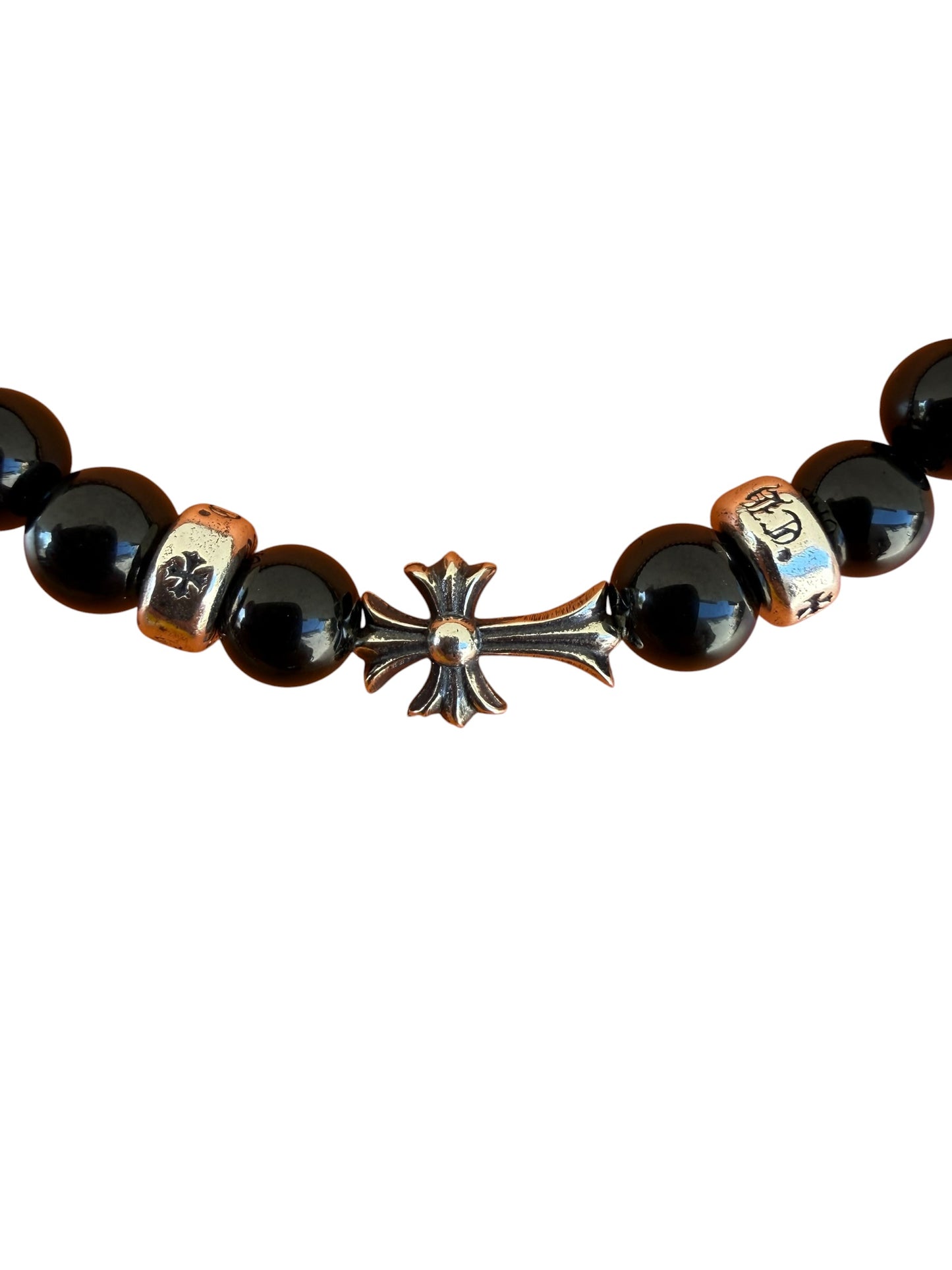 Chrome Hearts Babyfat Cross Link Onyx Bead Bracelet