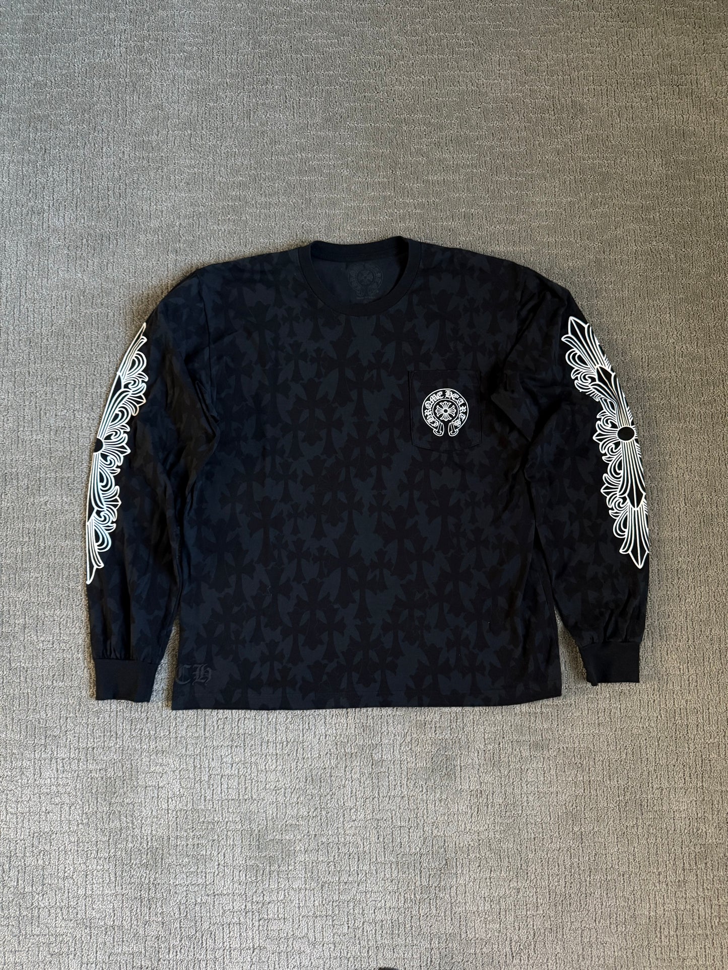 Chrome Hearts Scroll Floral Cemetery Print LS T-Shirt Black