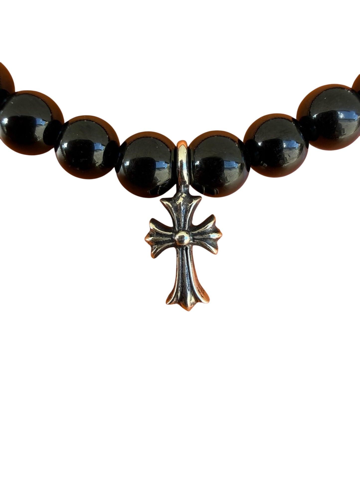 Chrome Hearts Babyfat Charm Cross Onyx Bead Bracelet