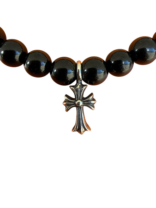 Chrome Hearts Babyfat Charm Cross Onyx Bead Bracelet
