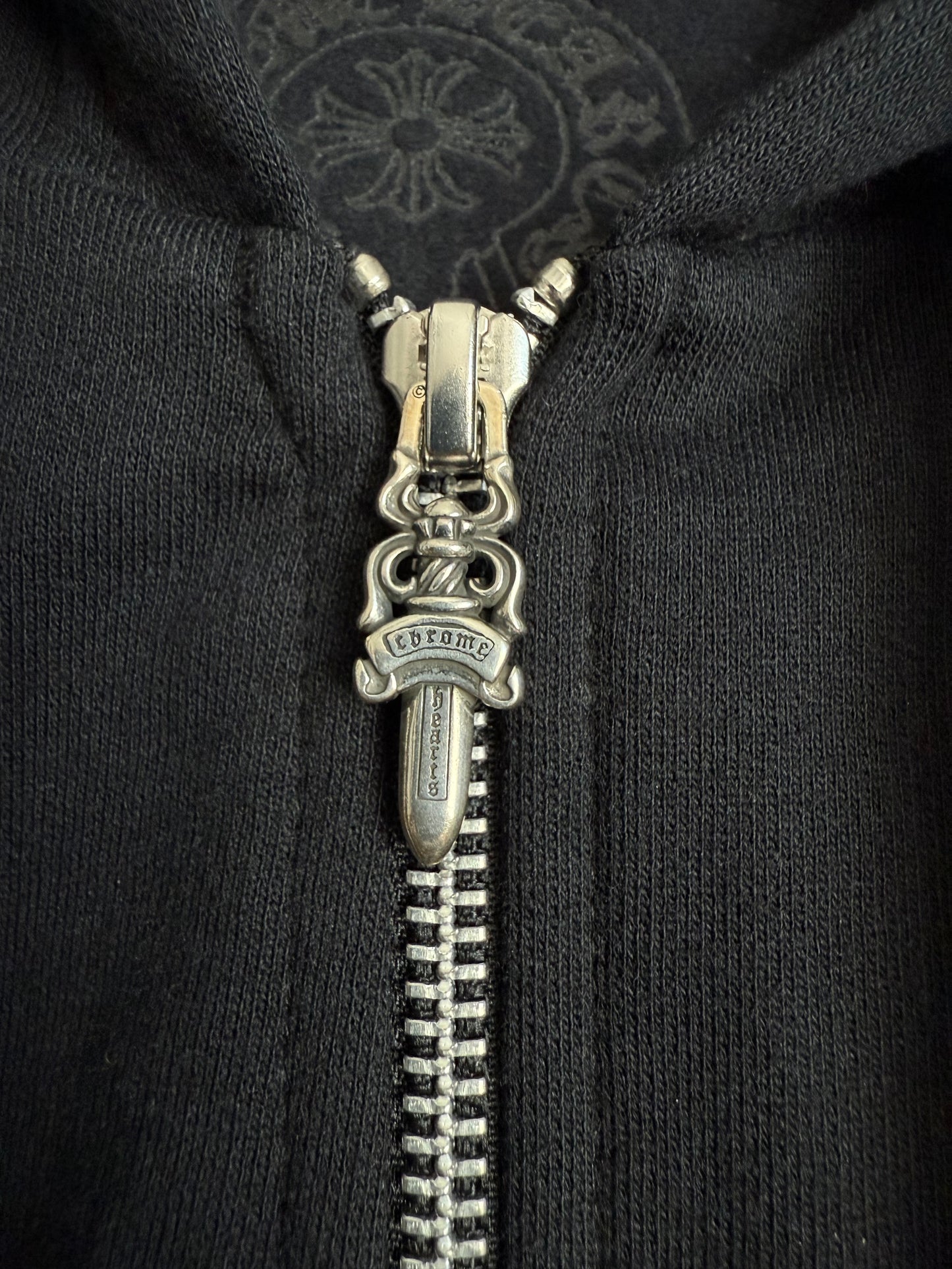 Chrome Hearts Verical Logo Zip Up Hoodie Black