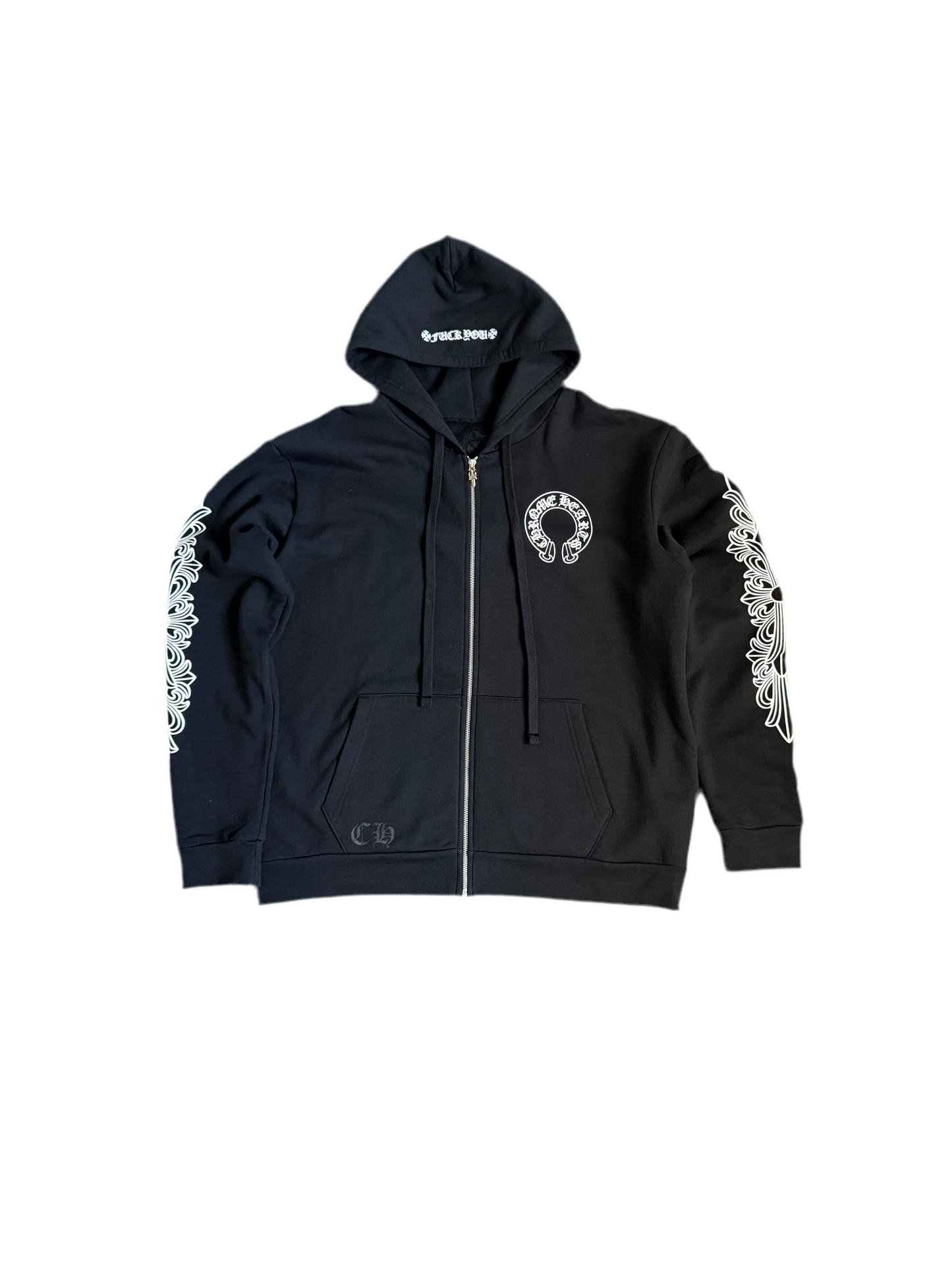 Chrome Hearts Fuck You Floral Horseshoe Zip Up Hoodie Black