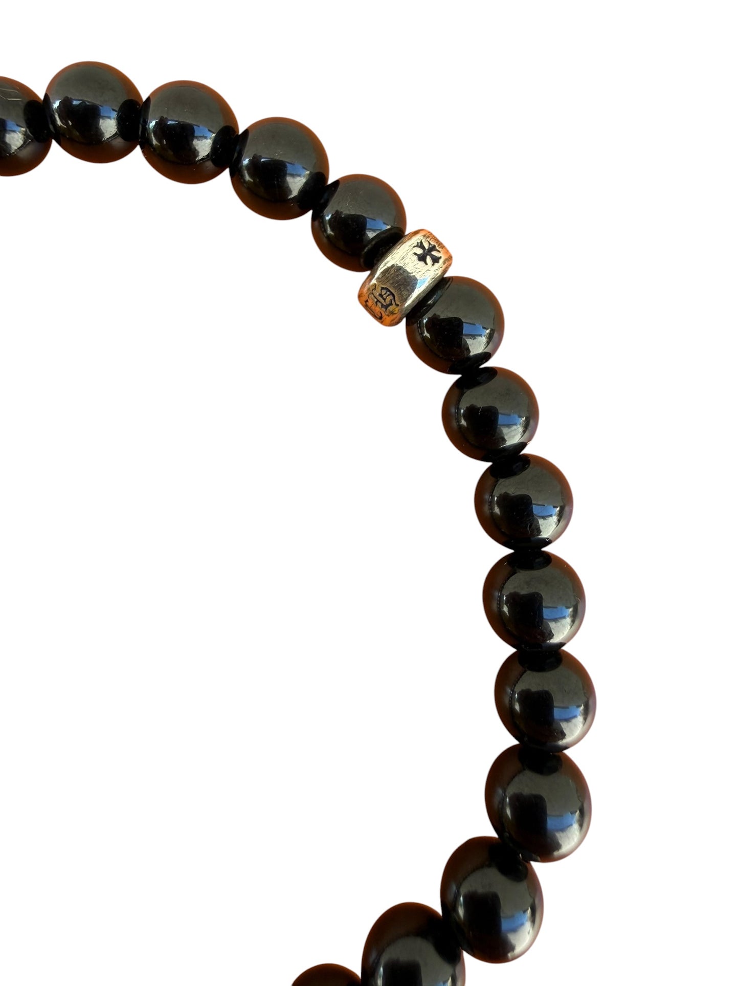 Chrome Hearts Heart Vine Charm Cross Onyx Bead Bracelet
