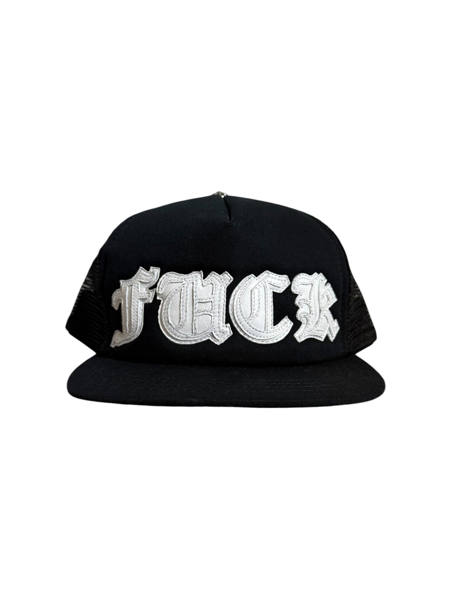 Chrome Hearts Fuck Leather Patch Trucker Black White