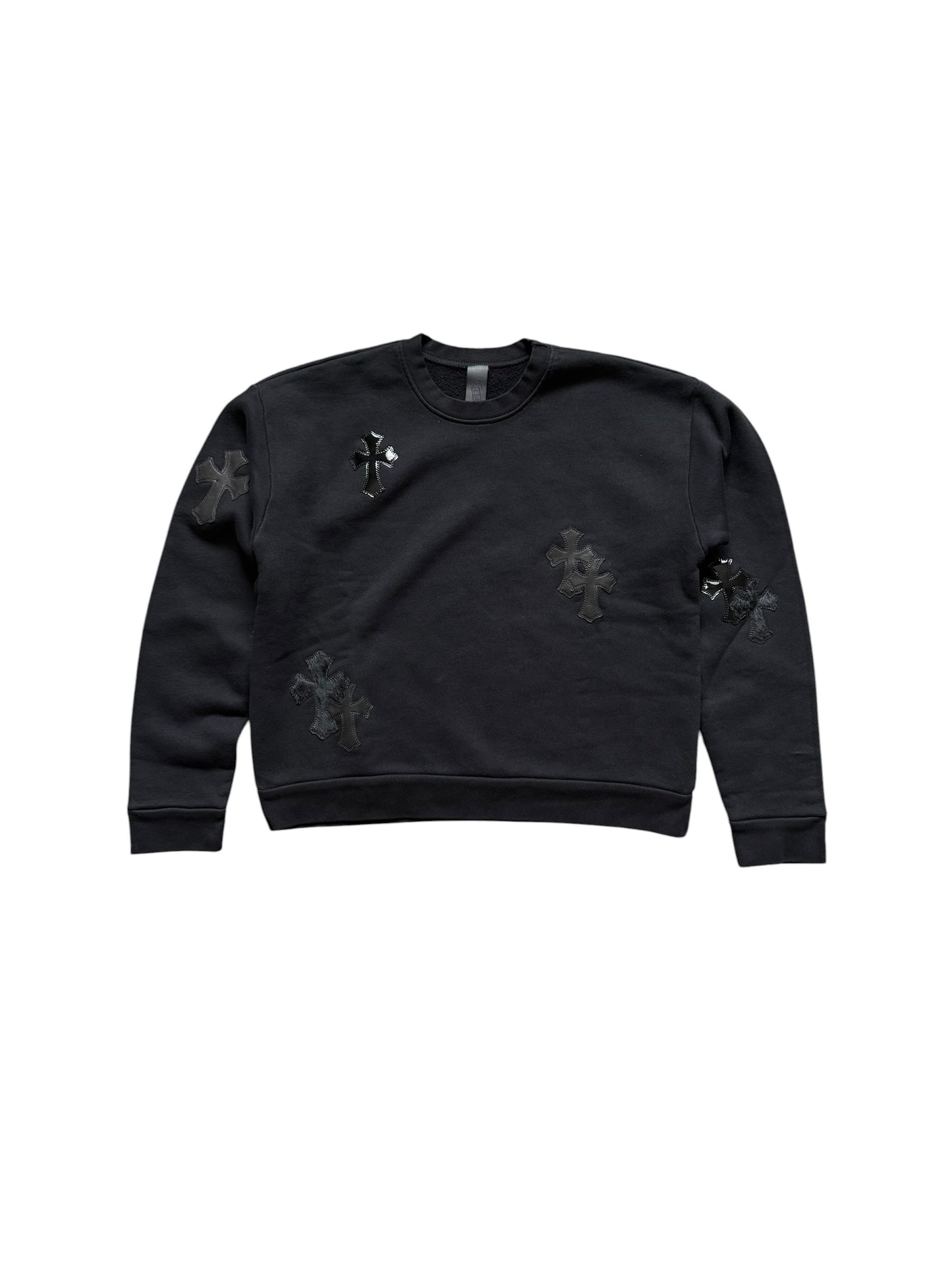 Chrome Hearts Leather Cross Patch Crewneck Sweatshirt Black