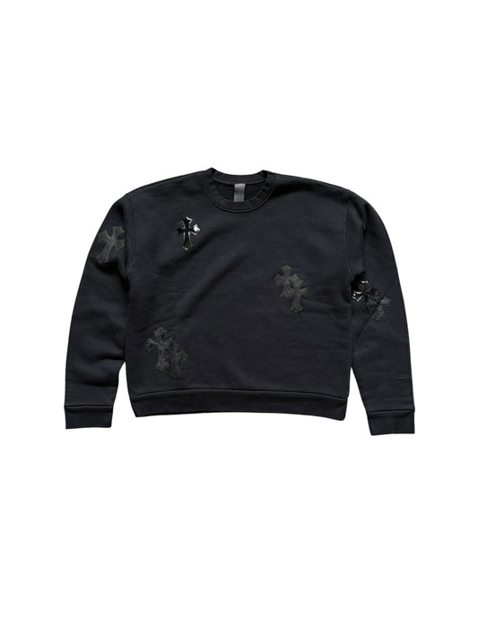 Chrome Hearts Leather Cross Patch Crewneck Sweatshirt Black