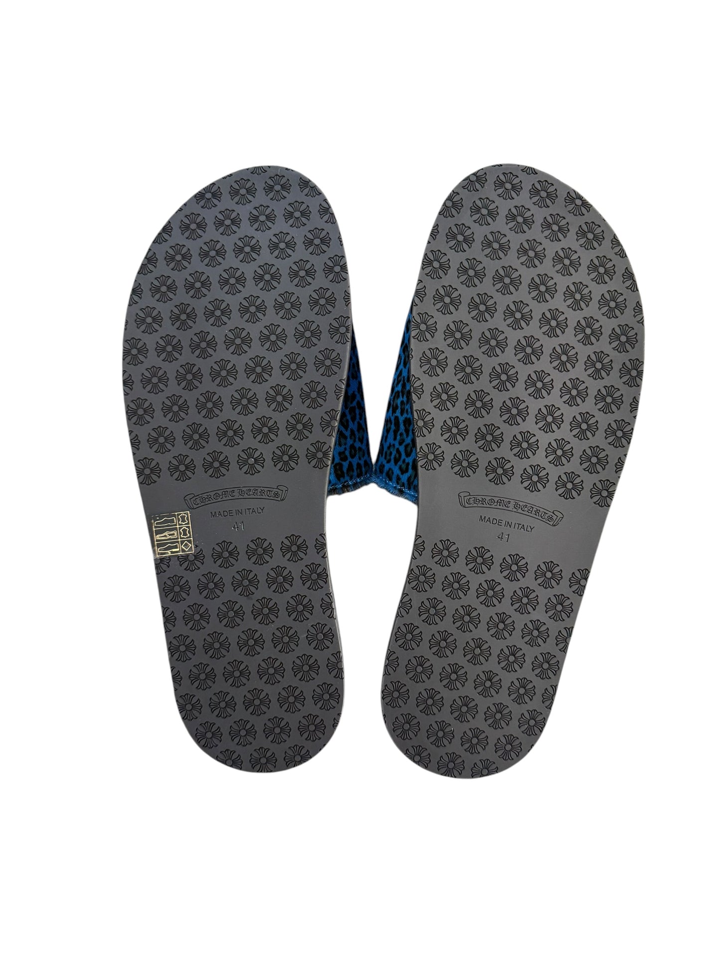 Chrome Hearts Cheetah Blue Leather Slides