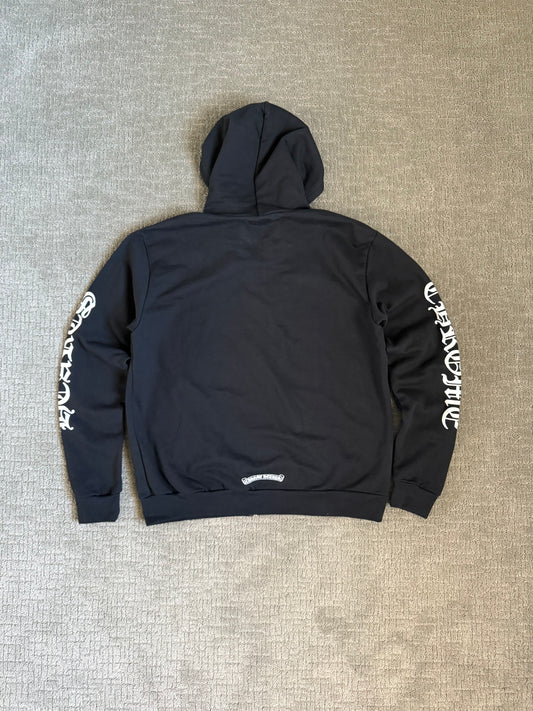 Chrome Hearts Vertical Logo Zip Up Hoodie Black/White