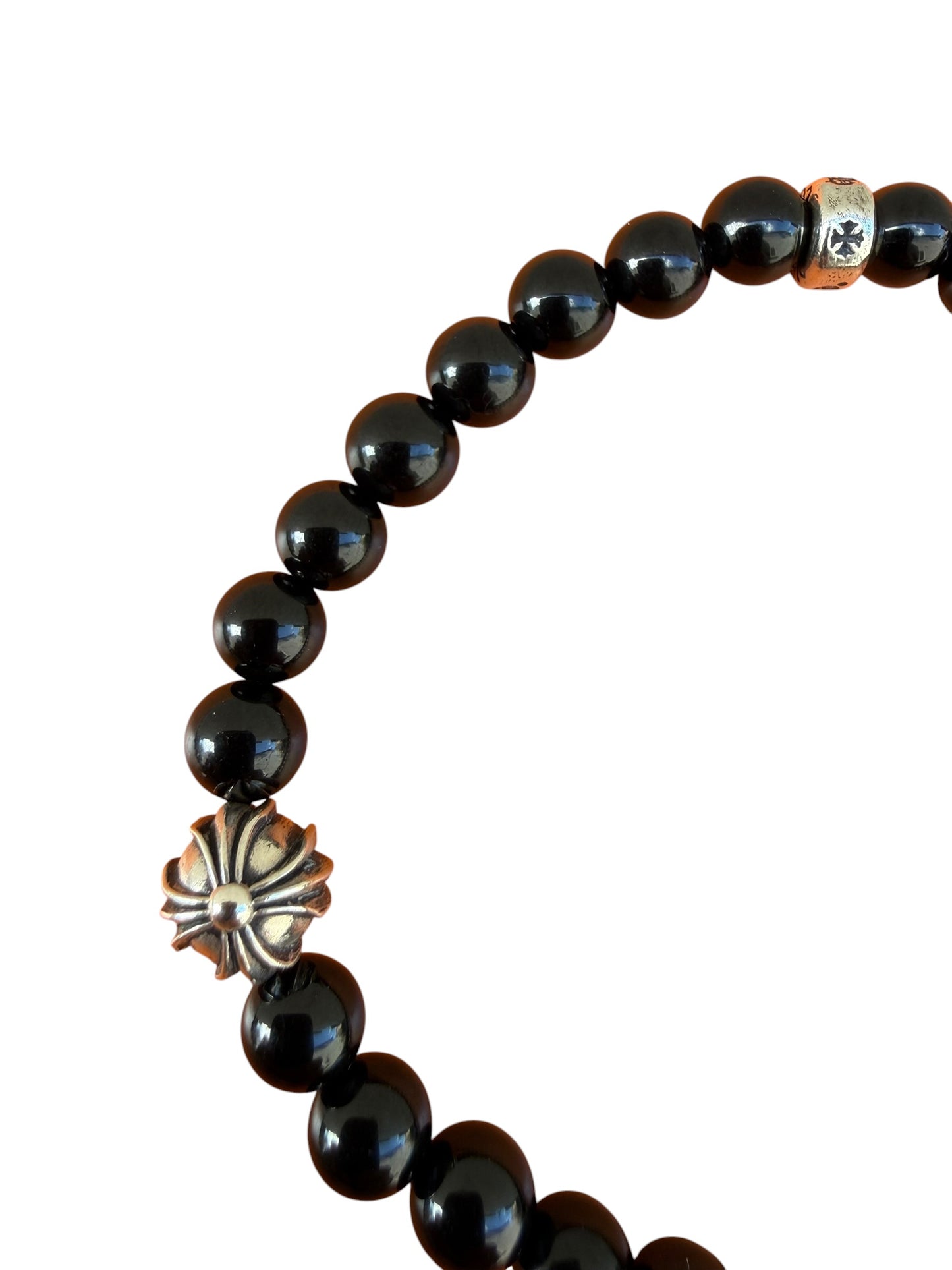 Chrome Hearts Babyfat Charm Cross Onyx Bead Bracelet