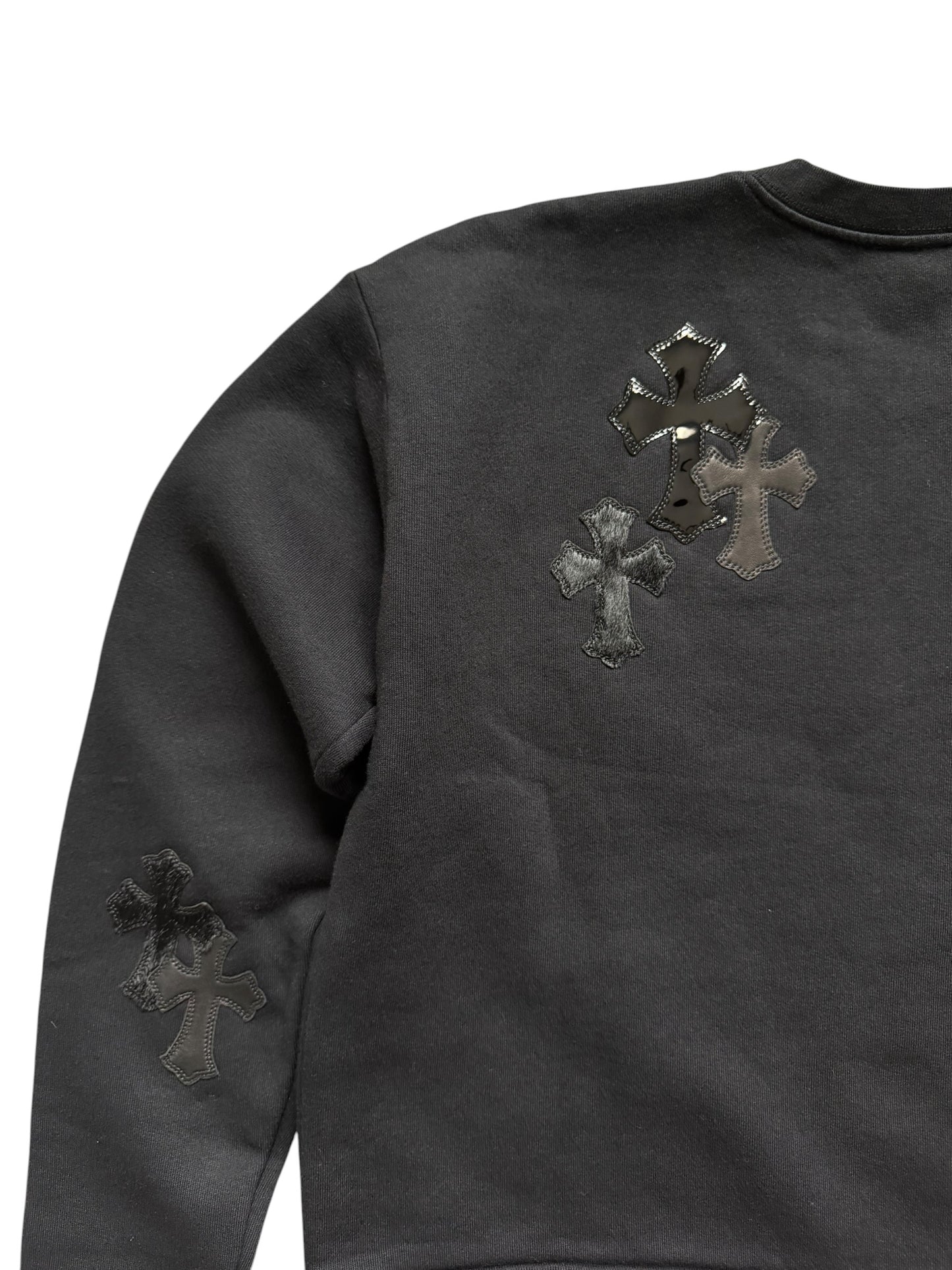 Chrome Hearts Leather Cross Patch Crewneck Sweatshirt Black