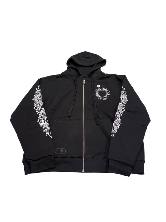 Chrome Hearts Horseshoe Thermal Floral Zip Up Hoodie Black