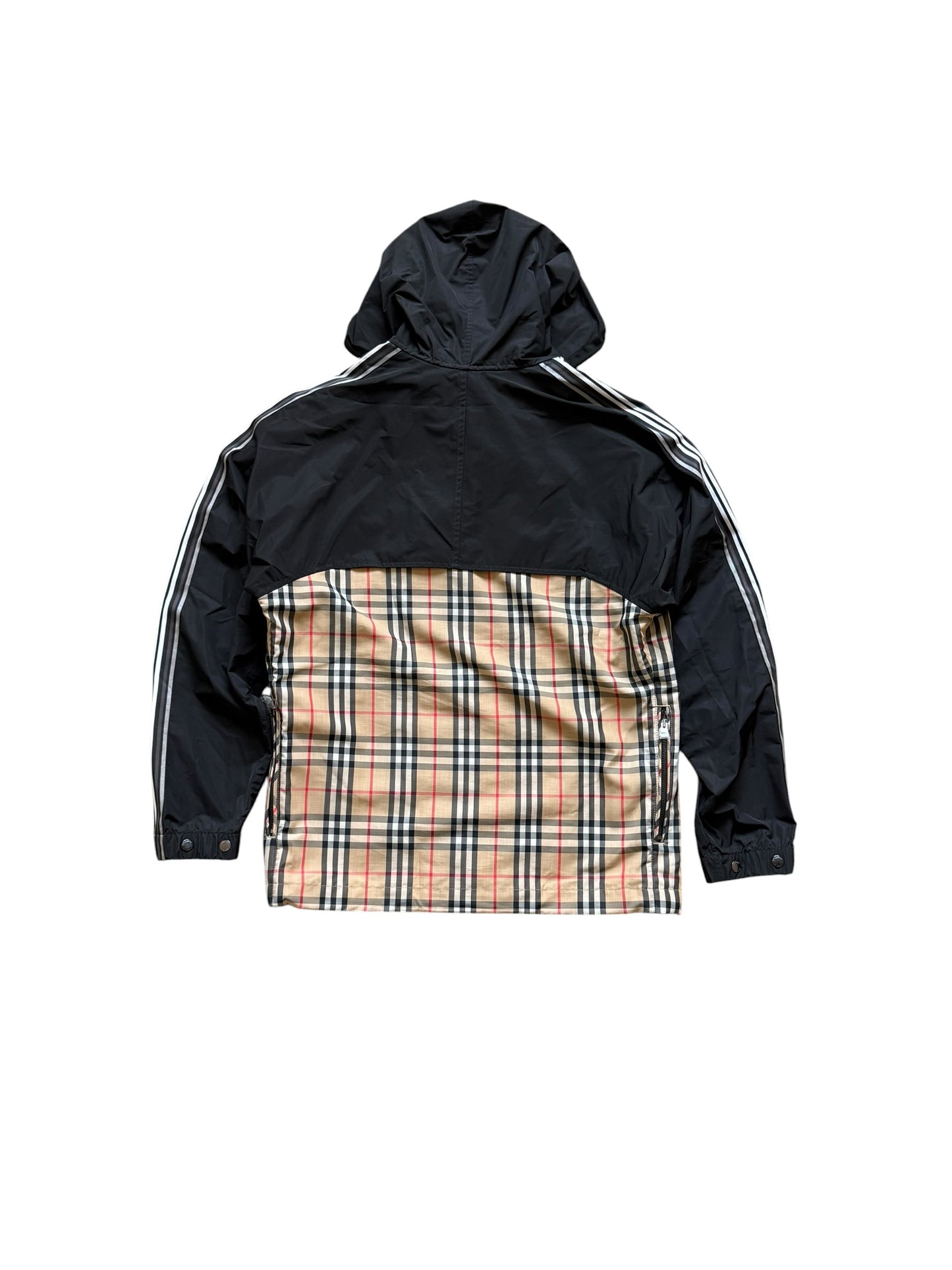 Burberry Check Striped Windbreaker Zip Up Hoodie