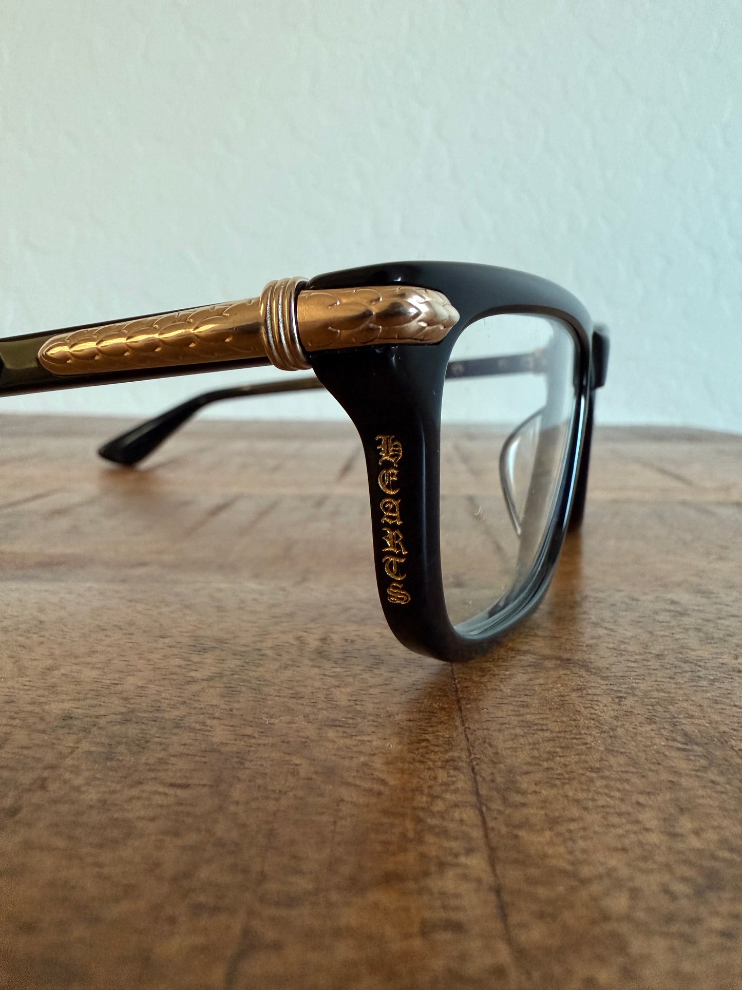 Chrome Hearts Little Dinger Glasses Black Gold Clear Lens