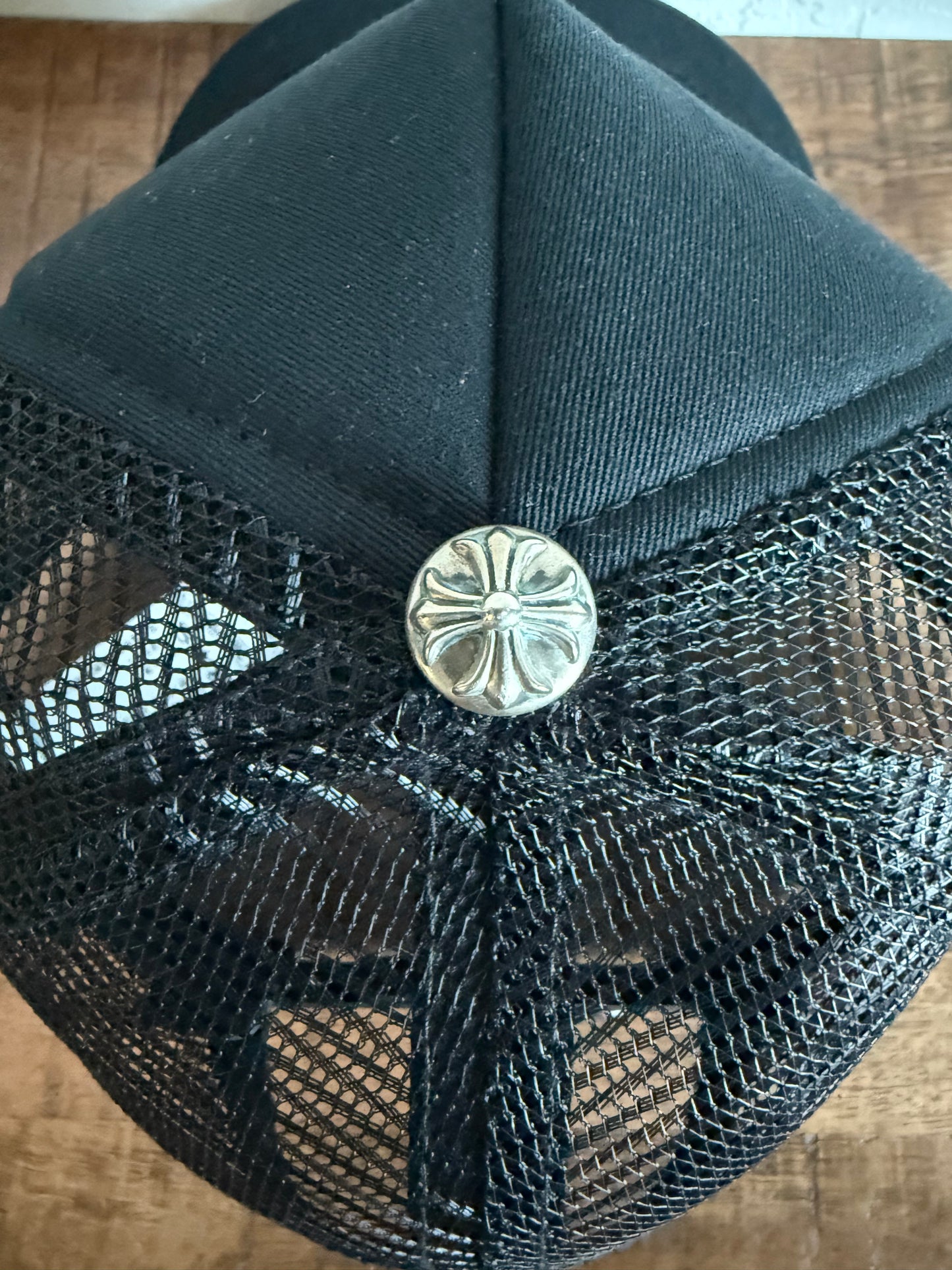 Chrome Hearts Leather Triple Cross Cemetery Trucker Black White