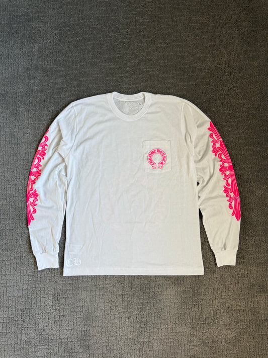 Chrome Hearts Horseshoe LS T-Shirt White Pink